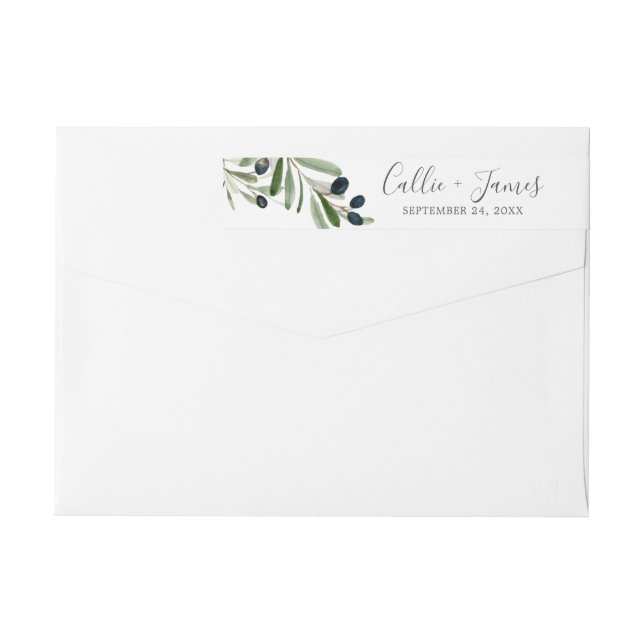 Modern Olive Branch Wedding Wrap Around Label (Back)