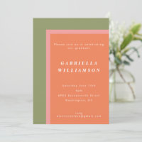Modern Olive Coral Colorblock Grad Party Minimal