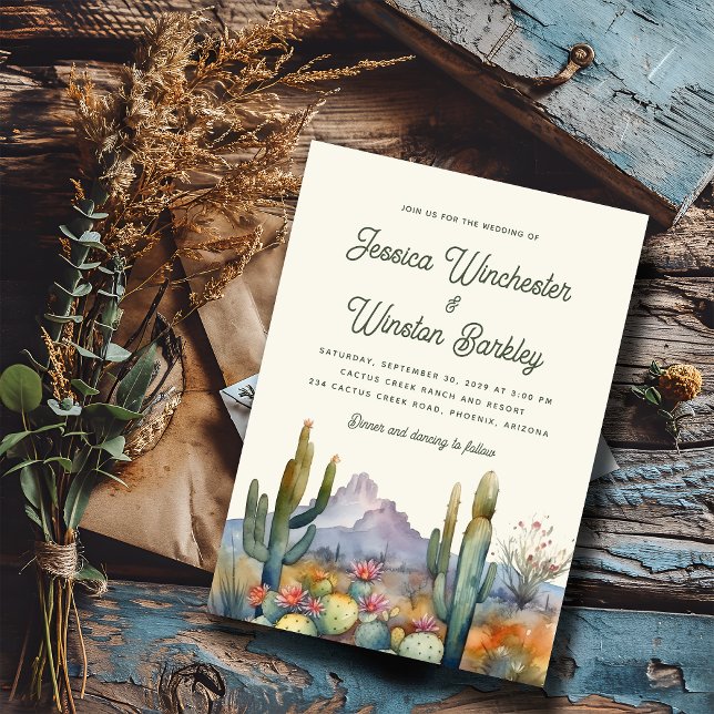 Modern Olive  Desert Cactus Landscape Wedding  Invitation (Creator Uploaded)
