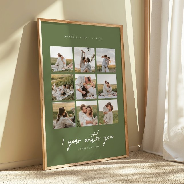 Modern Olive Green 1st Anniversary Wedding 9-Photo Poster (Creator Uploaded)