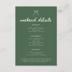 Modern Olive Green Bachelorette Weekend Details Enclosure Card