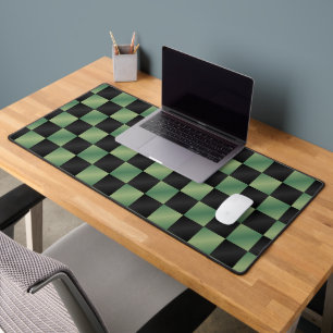Modern Olive Green Black Gradient Checkered Desk Mat