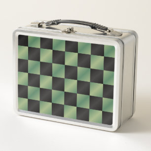 Modern Olive Green Black Gradient Checkered  Metal Lunch Box
