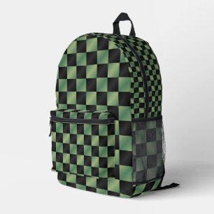 Modern Olive Green Black Gradient Checkered  Printed Backpack
