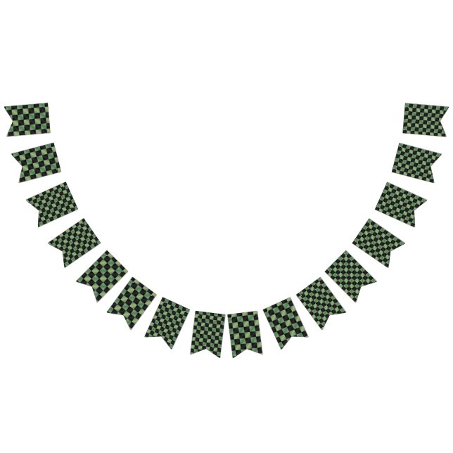 Modern Olive Green Black Gradient Chequered  Bunting Flags (All)