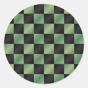 Modern Olive Green Black Gradient Chequered Classic Round Sticker