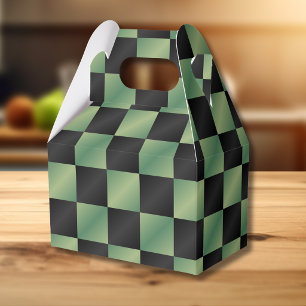 Modern Olive Green Black Gradient Chequered Favor Box