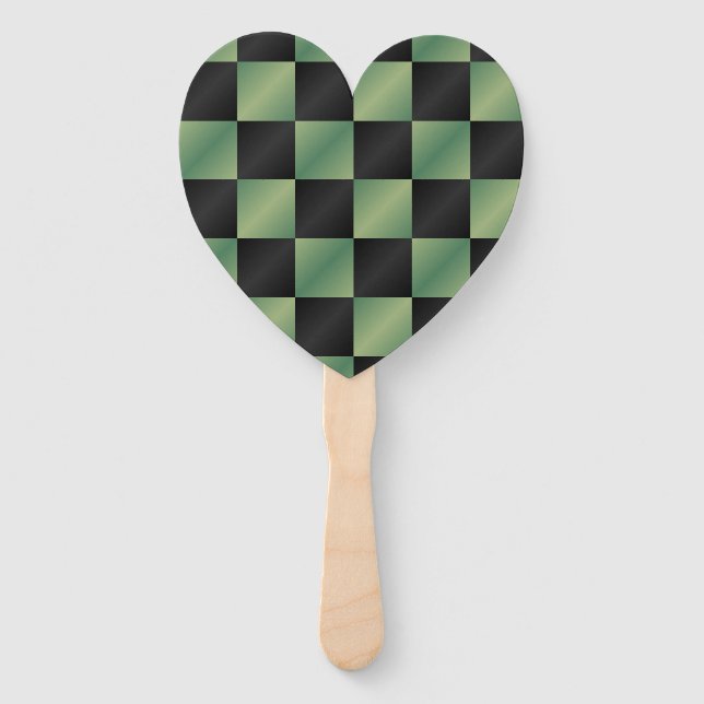 Modern Olive Green Black Gradient Chequered  Hand Fan (Front)