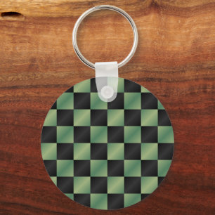 Modern Olive Green Black Gradient Chequered Keychain