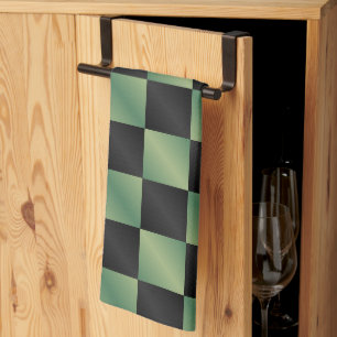 Modern Olive Green Black Gradient Chequered  Kitchen Towel