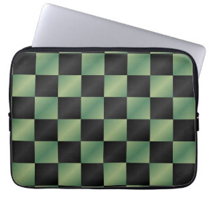 Modern Olive Green Black Gradient Chequered Laptop Sleeve