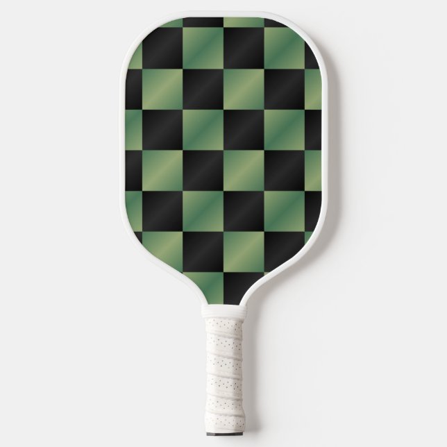 Modern Olive Green Black Gradient Chequered  Pickleball Paddle (Front)