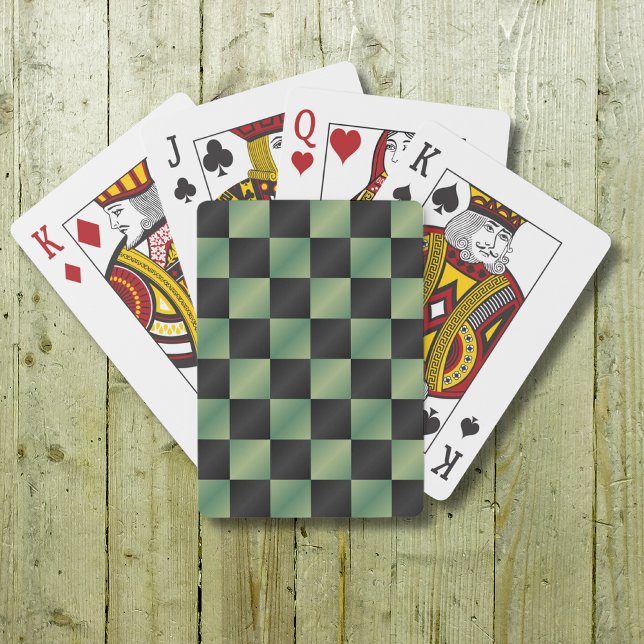 Modern Olive Green Black Gradient Chequered  Playing Cards (Creator Uploaded)