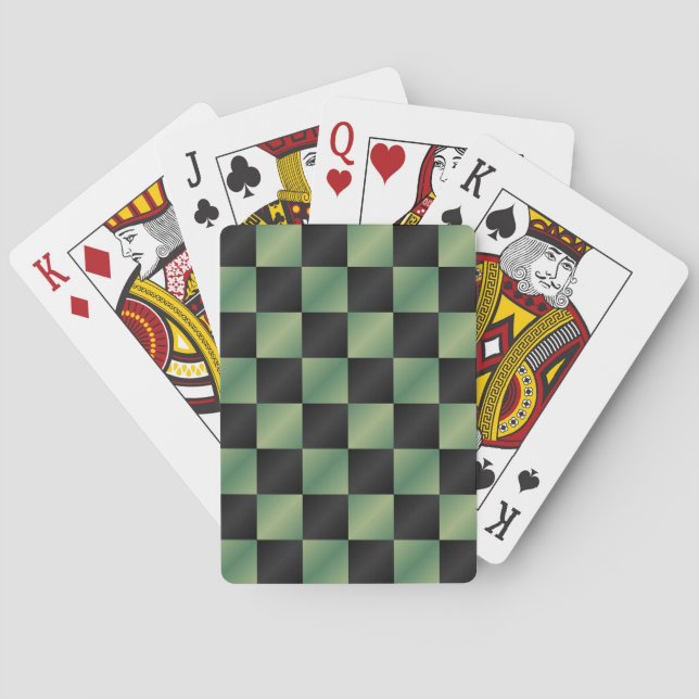 Modern Olive Green Black Gradient Chequered  Playing Cards (Back)