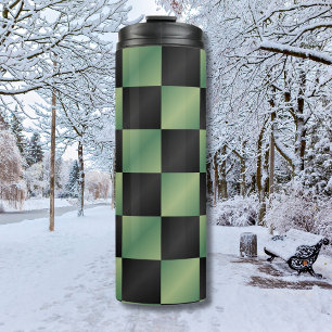 Modern Olive Green Black Gradient Chequered Thermal Tumbler