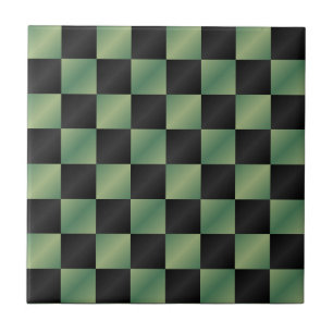 Modern Olive Green Black Gradient Chequered  Tile