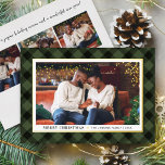 Modern Olive Green Buffalo Plaid Christmas Photo Foil Holiday Card<br><div class="desc">Framed in real gold foil and plaid, this festive "Merry Christmas" holiday photo card features a landscape photo holiday design with gold foil border and heart accent, a trendy olive green and black hand painted watercolor buffalo check plaid pattern, and simple elegant black text that can be fully-personalized on the...</div>