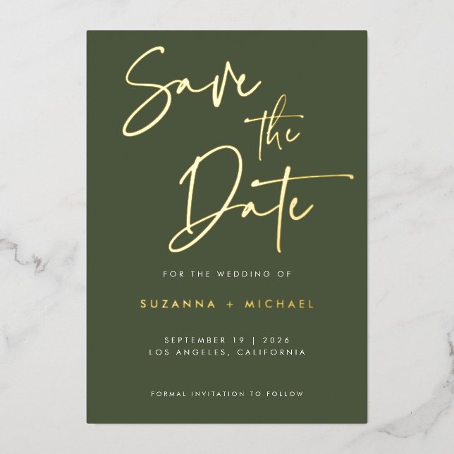 Modern Olive Green Calligraphy Script Wedding  (Front)