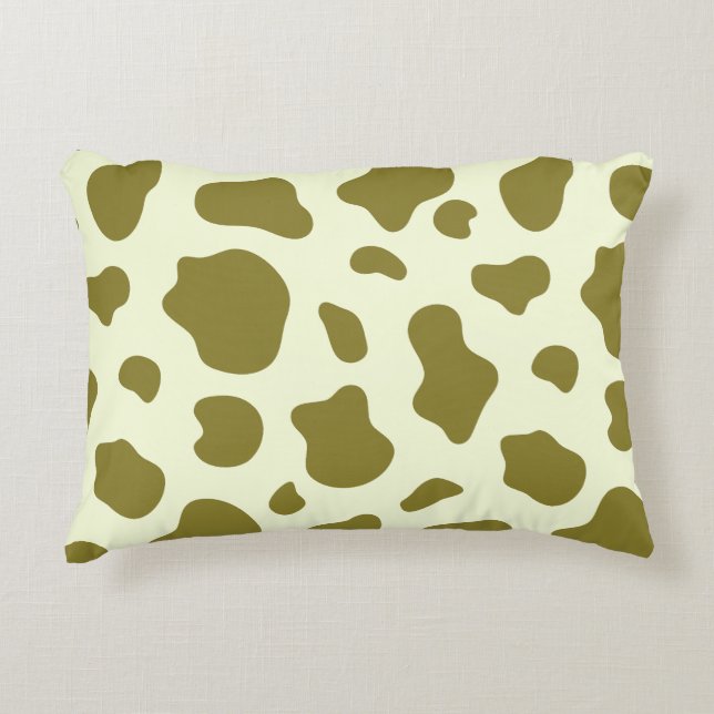 Modern Olive Green Cow Print Accent Pillow (Front)