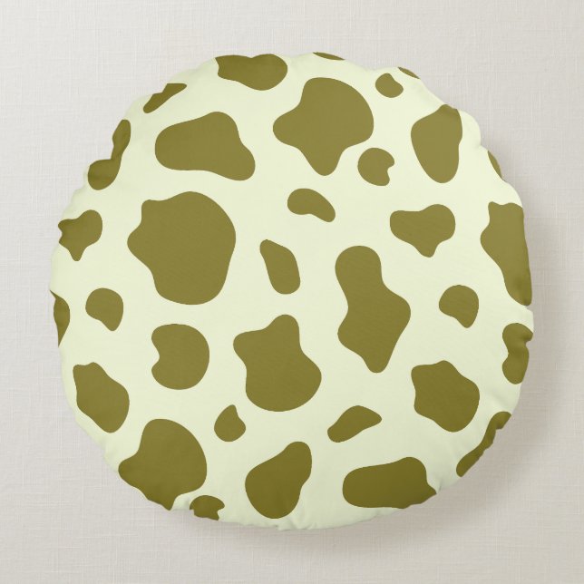 Modern Olive Green Cow Print Round Pillow (Front)