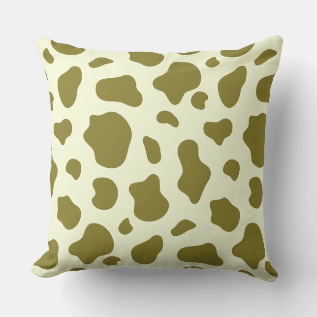 Modern Olive Green Cow Print Throw Pillow (Front)