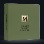 Modern Olive Green Gold Monogram Family Recipe Binder<br><div class="desc">Recipe cookbook binder for organizing your family's recipes, meal planning or other subject. Features an elegant brushed metallic gold monogram emblem with family name on a solid olive green background. A stylish decorative recipe binder for organizing your family recipes or meal plans, or a thoughtful modern kitchen gift for the...</div>