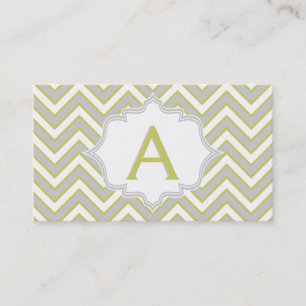 Modern olive green, grey chevron monogram business card