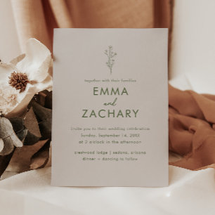 Modern Olive Green & Grey Wedding Invitation