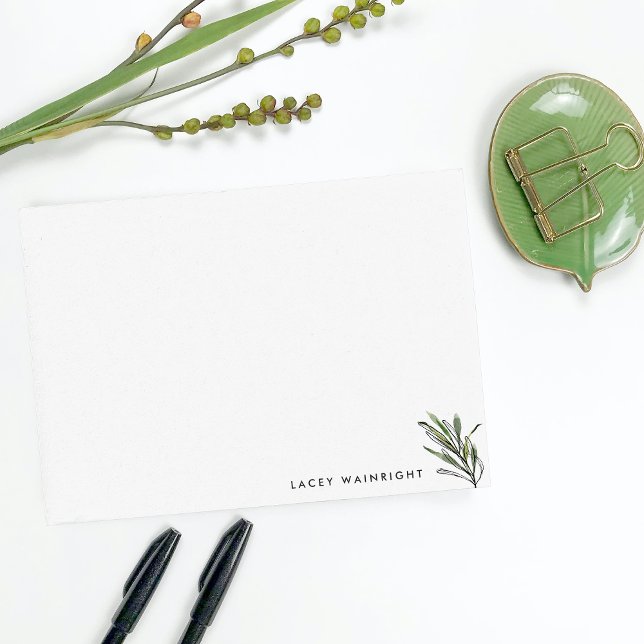 Modern Olive Green Leaves Personalized Stationery Card (Creator Uploaded)