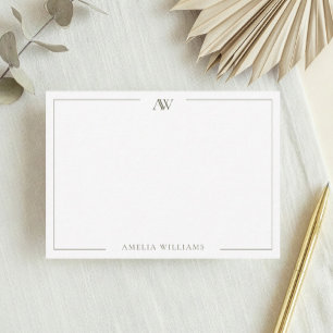 Modern Olive Green Minimalist Elegant Monogram Card