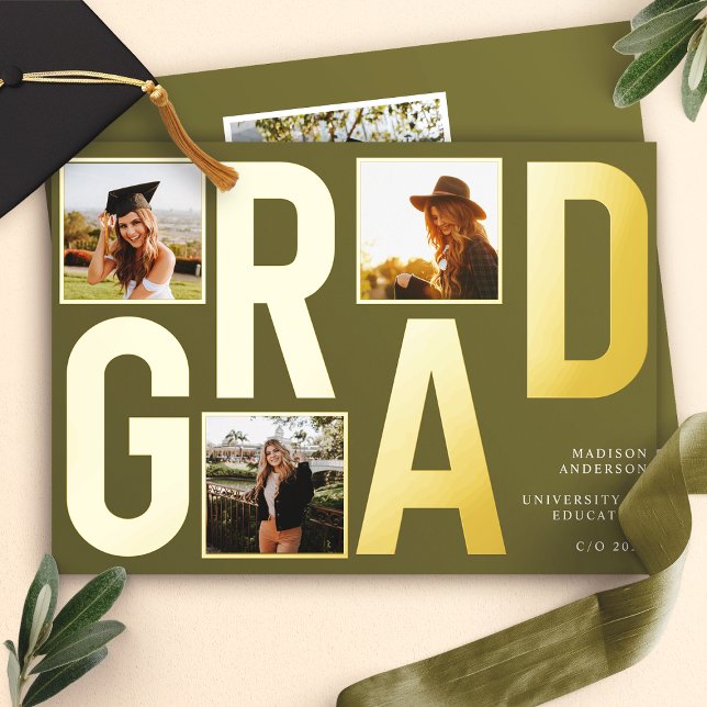 Modern Olive Green Photo Graduation Announcement (Creator Uploaded)