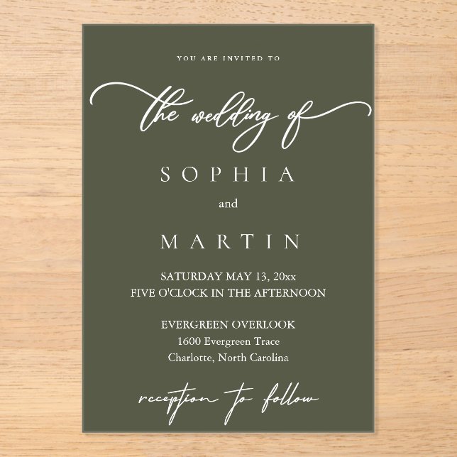 Modern Olive Green Photo Wedding Invitation (Front)