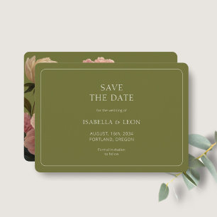 Modern Olive Green Rose Save the Date Invitation