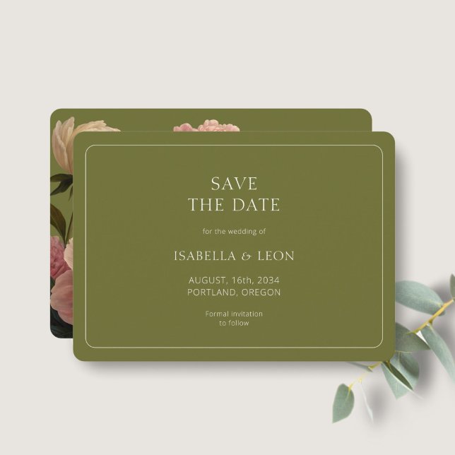 Modern Olive Green Rose Save the Date Invitation (Creator Uploaded)