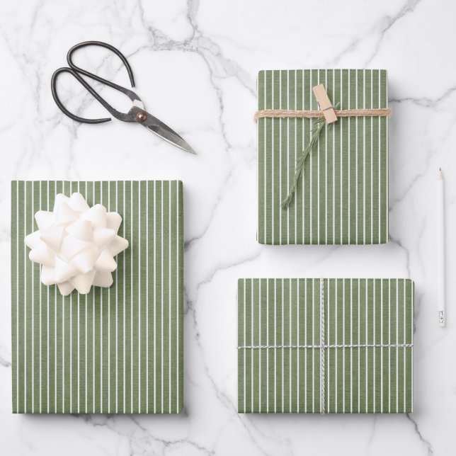 Modern Olive Green Rustic Stripes  Wrapping Paper Sheet (Front)