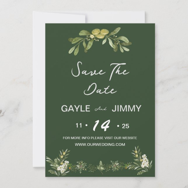 Modern Olive Green Save The Date Invitation (Front)