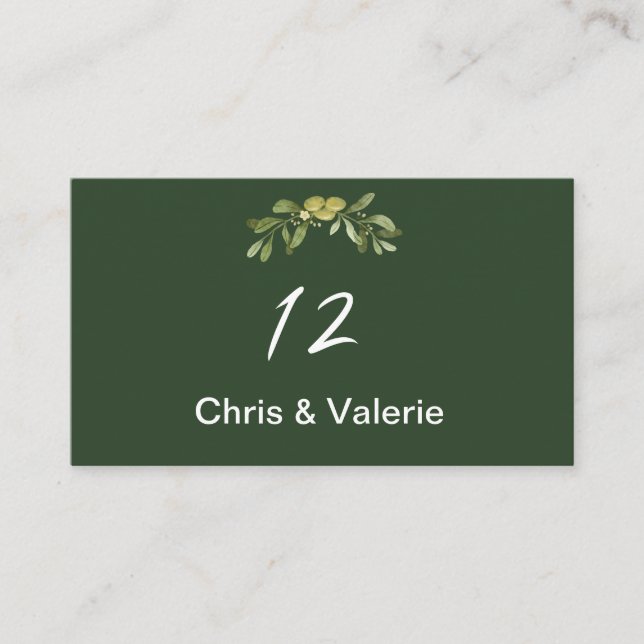 Modern Olive Green Table Number Place Card (Front)