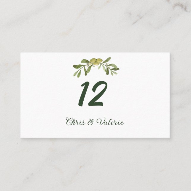 Modern Olive Green Table Number Place Card (Front)