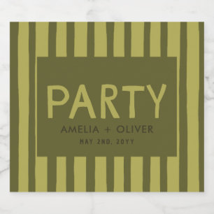 Modern Olive Green Typography   Bold Striped Back Sparkling Wine Label