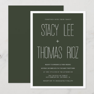 Modern Olive Green Typography Wedding  Invitation