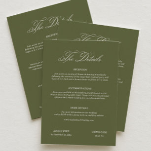 Modern Olive Green Wedding Details Enclosure Card