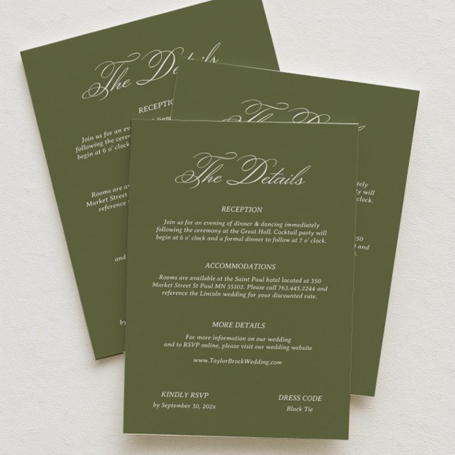 Modern Olive Green Wedding Details  Enclosure Card (Creator Uploaded)