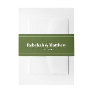 Modern Olive Green Wedding Invitation Belly Band