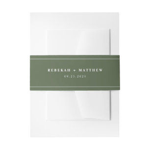 Modern Olive Green Wedding Invitation Belly Band