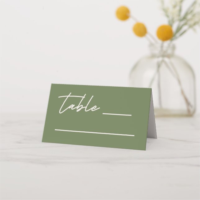 Modern Olive Green Wedding Place Card (Front)