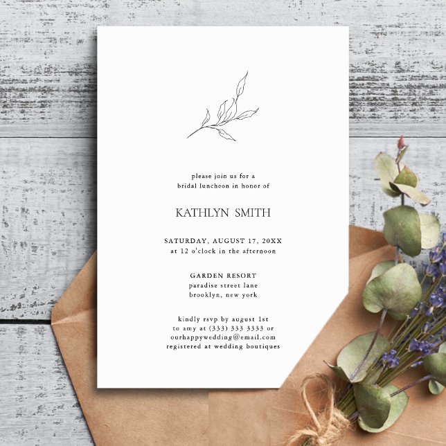 Modern Olive Leaf Branch Simple Bridal Luncheon Invitation (Creator Uploaded)