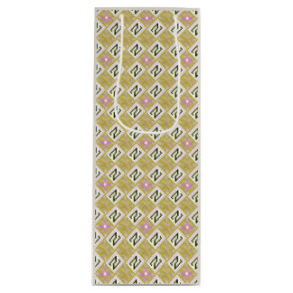 Modern Olive & Magenta Geometric Tribal Pattern Wine Gift Bag