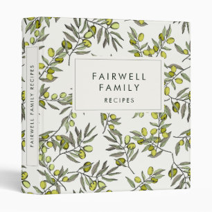Modern olive pattern Family Recipes cookbook Binder