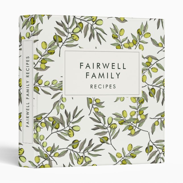 Modern olive pattern Family Recipes cookbook Binder (Front/Spine)