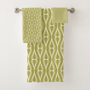 Modern Olive White Pattern Bath Towel Set